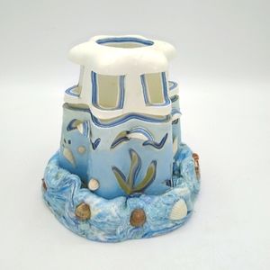Dip and Carved Lighthouse Sea Scape Ocean Seaside No Wick Wedding Candle Vintage